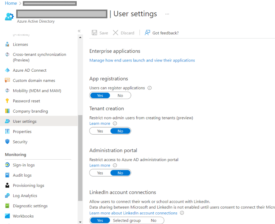 Microsoft 365 tietoturva - Azure AD käyttäjäasetukset